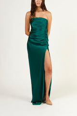 Strapless gathered gown - pine