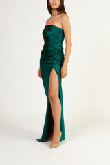 Strapless gathered gown - pine