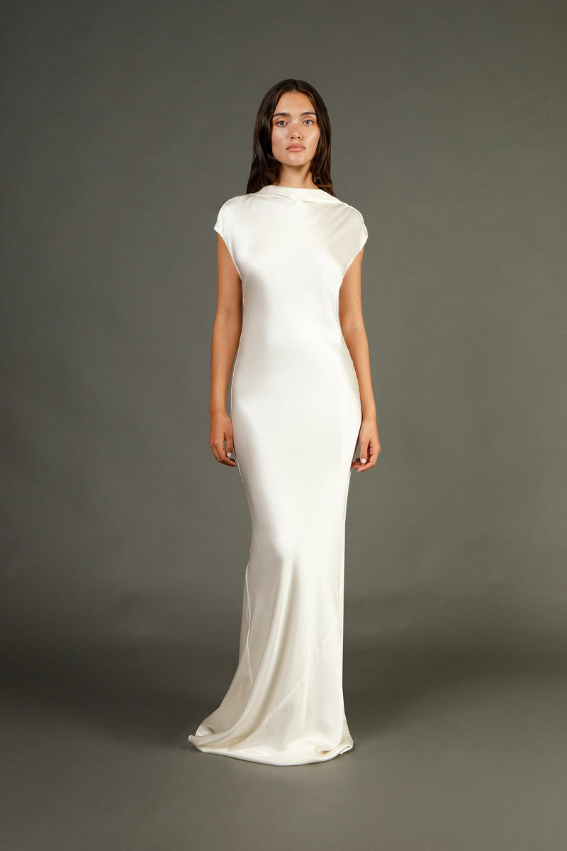 Sleeveless bias gown with back cowl - ivory Michelle Mason Sleeveless bias gown with back cowl - ivory Michelle Mason