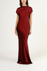 Sleeveless bias gown with back cowl - oxblood