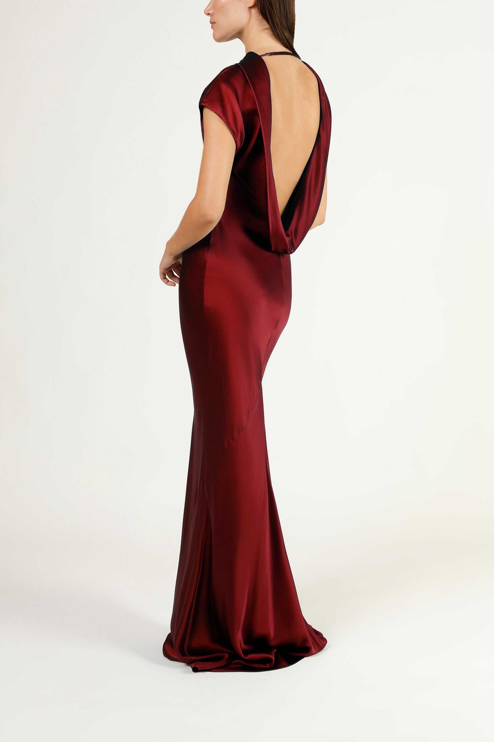 Sleeveless bias gown with back cowl