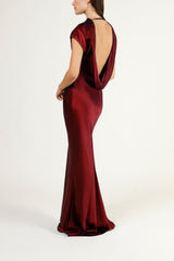 Sleeveless bias gown with back cowl - oxblood