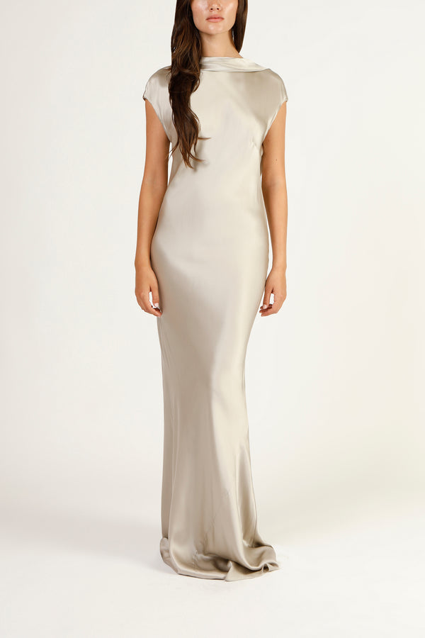 Sleeveless bias gown with back cowl - pearl