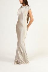 Sleeveless bias gown with back cowl - pearl