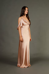 Cowl drape bias gown - blush