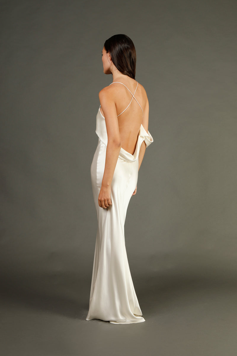 Cowl drape bias gown - ivory Michelle Mason Cowl drape bias gown - ivory Michelle Mason