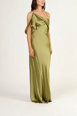 Cowl drape bias gown - moss