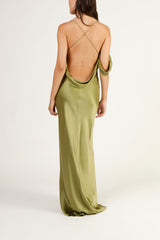 Cowl drape bias gown - moss