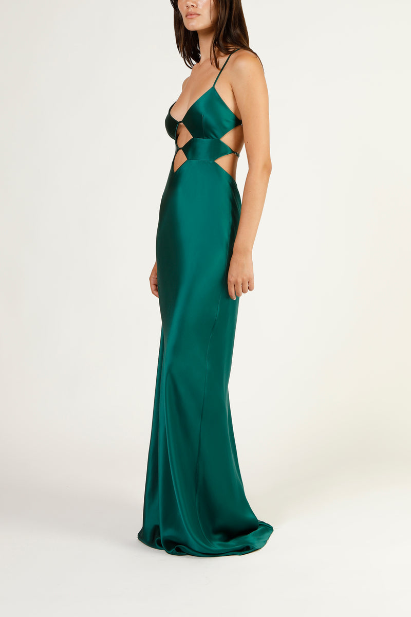 Multiple cutout detail gown - pine