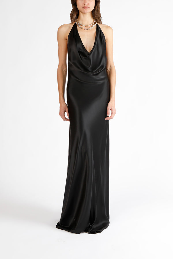 Double chain neckpiece gown - black
