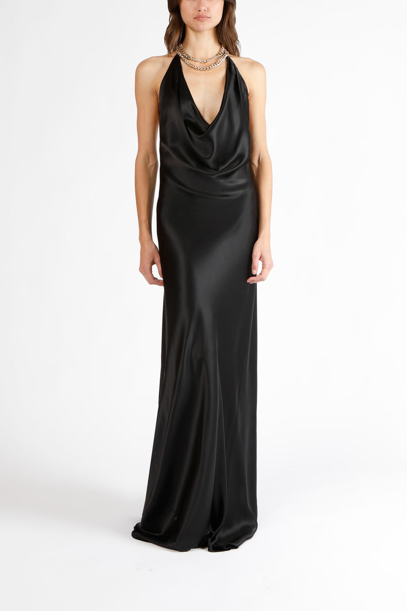 Double chain neckpiece gown - black