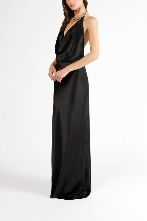 Double chain neckpiece gown - black