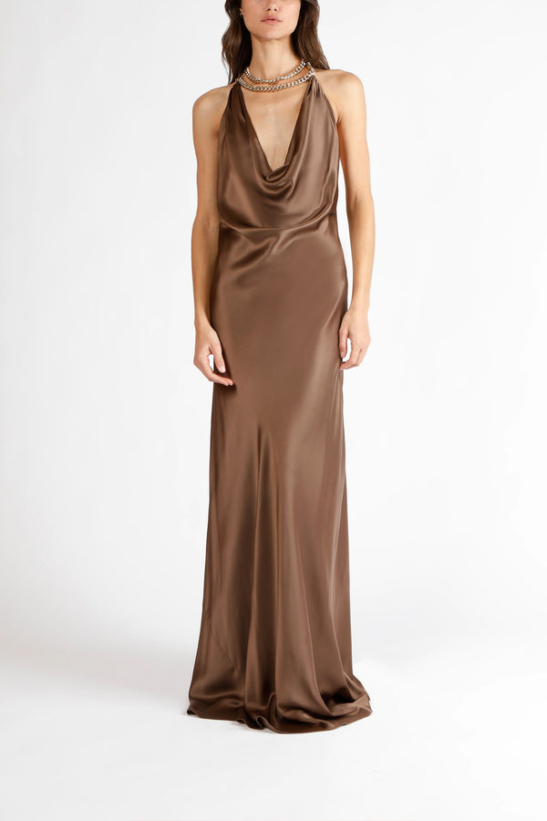 Double chain neckpiece gown - umber