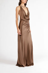 Double chain neckpiece gown - umber