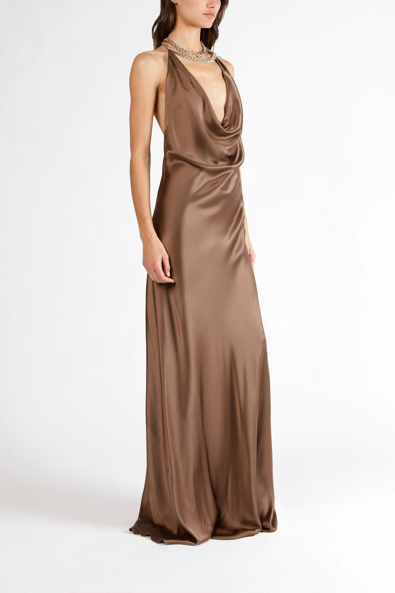 Double chain neckpiece gown - umber