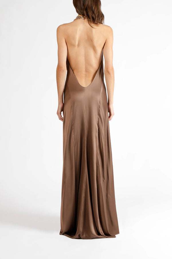 Double chain neckpiece gown - umber
