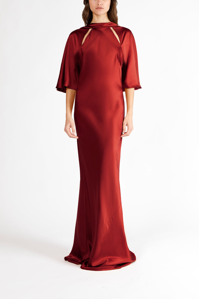 Capelet sleeve gown with back cowl - sangria 2 Capelet sleeve gown with back cowl - sangria 2