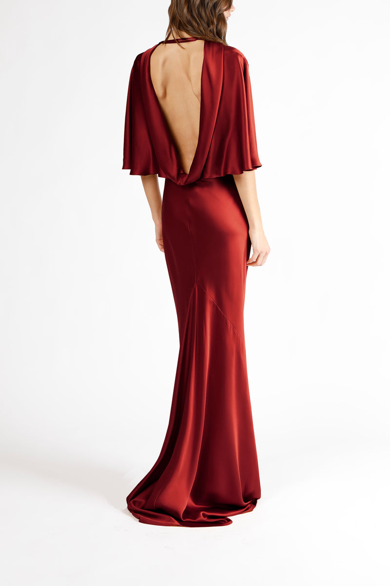 Capelet sleeve gown with back cowl - sangria Michelle Mason Capelet sleeve gown with back cowl - sangria Michelle Mason