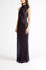 Drape neck detail gown - aubergine