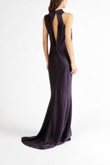 Drape neck detail gown - aubergine