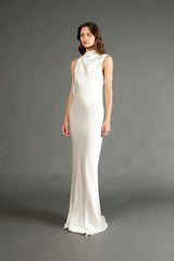 Drape neck detail gown - ivory