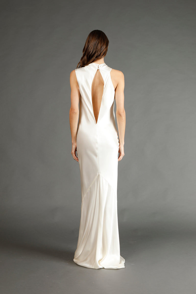 Drape neck detail gown - ivory