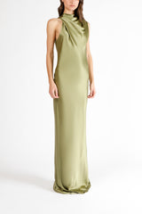 Drape neck detail gown - moss