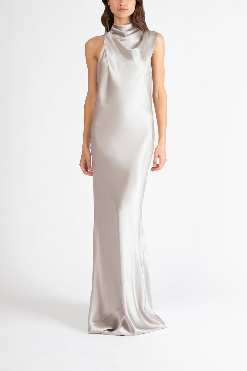 Drape neck detail gown - sterling