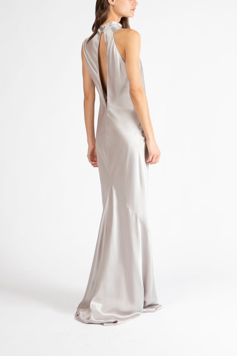 Drape neck detail gown - sterling