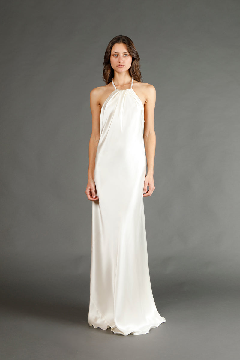 Pearl neckpiece halter gown - ivory Michelle Mason Pearl neckpiece halter gown - ivory Michelle Mason