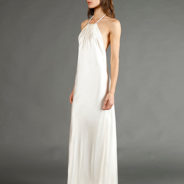 Pearl neckpiece halter gown