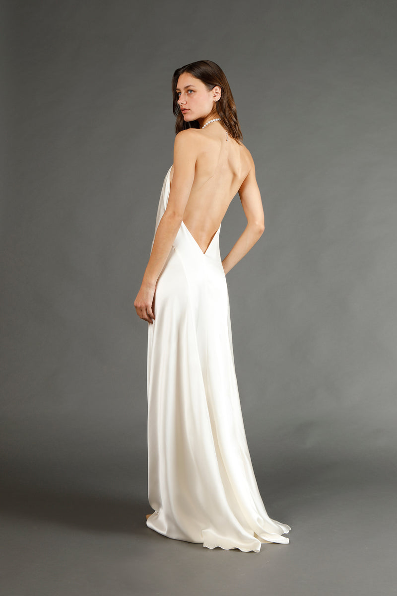 Pearl neckpiece halter gown - ivory Michelle Mason Pearl neckpiece halter gown - ivory Michelle Mason