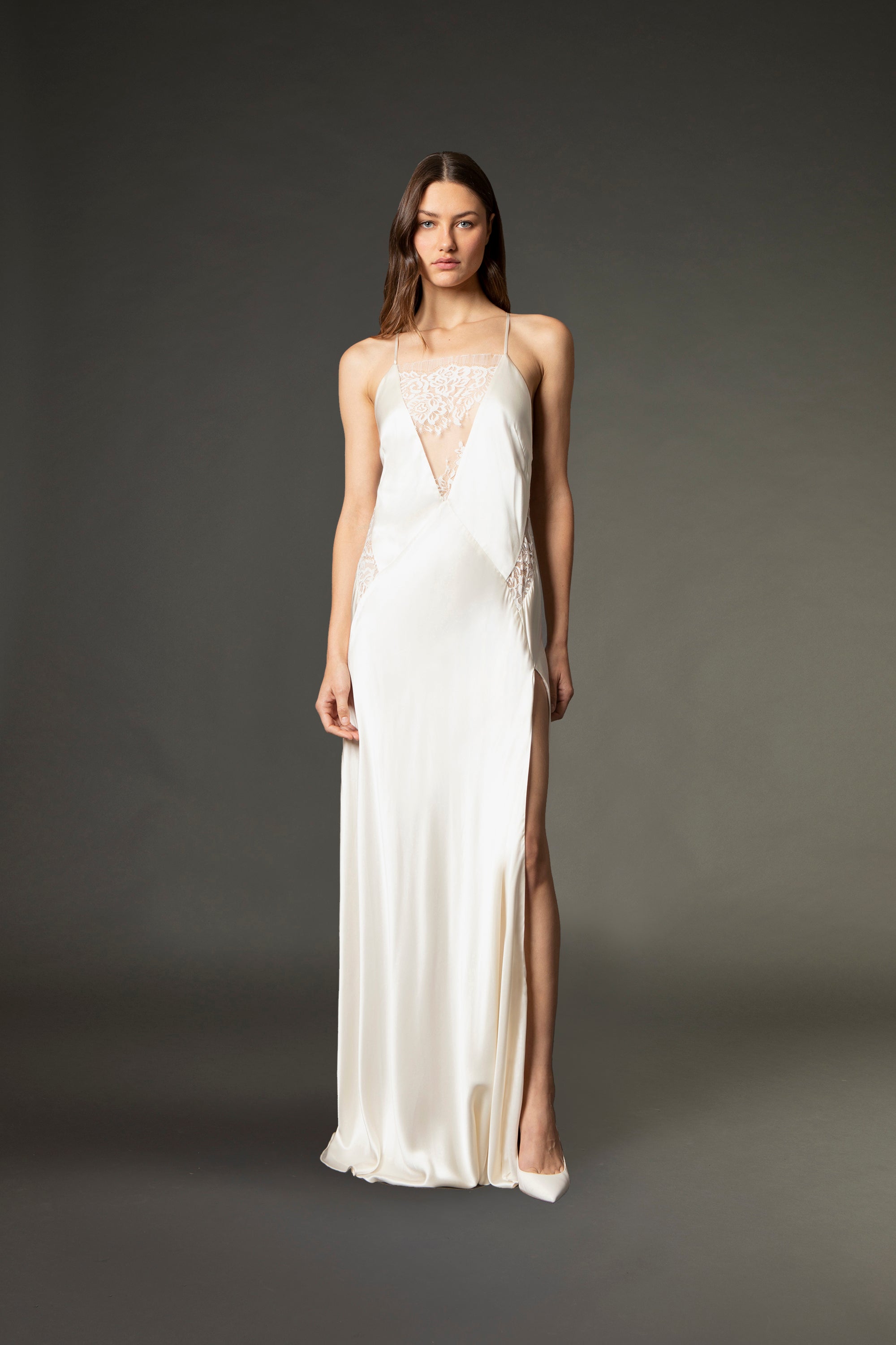 Lace inset gown - ivory – Michelle Mason