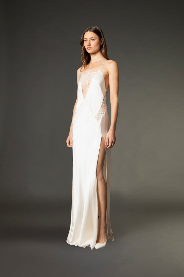 Lace inset gown - ivory