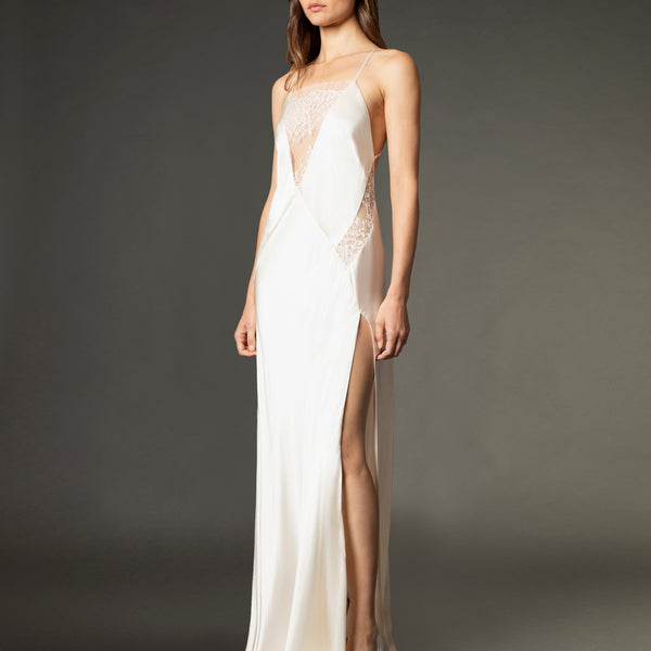 Lace inset gown - ivory – Michelle Mason