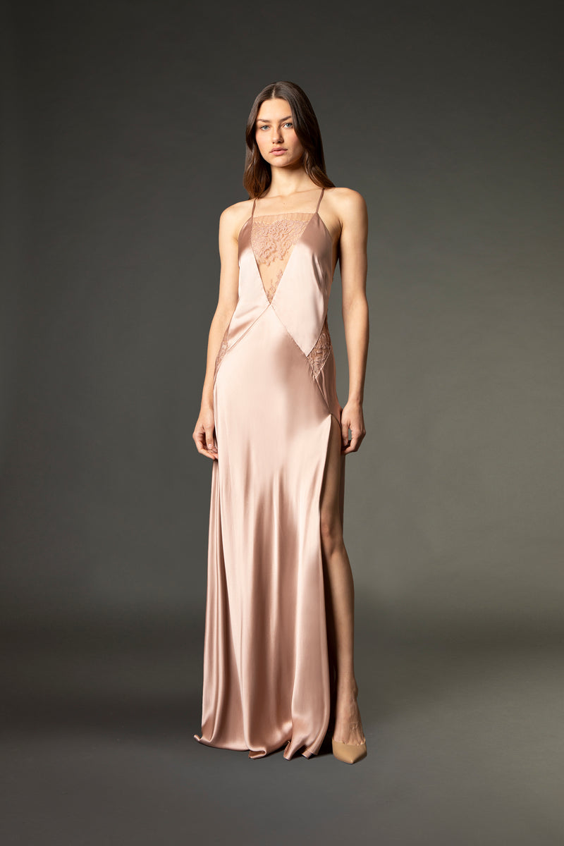 Lace inset gown - blush