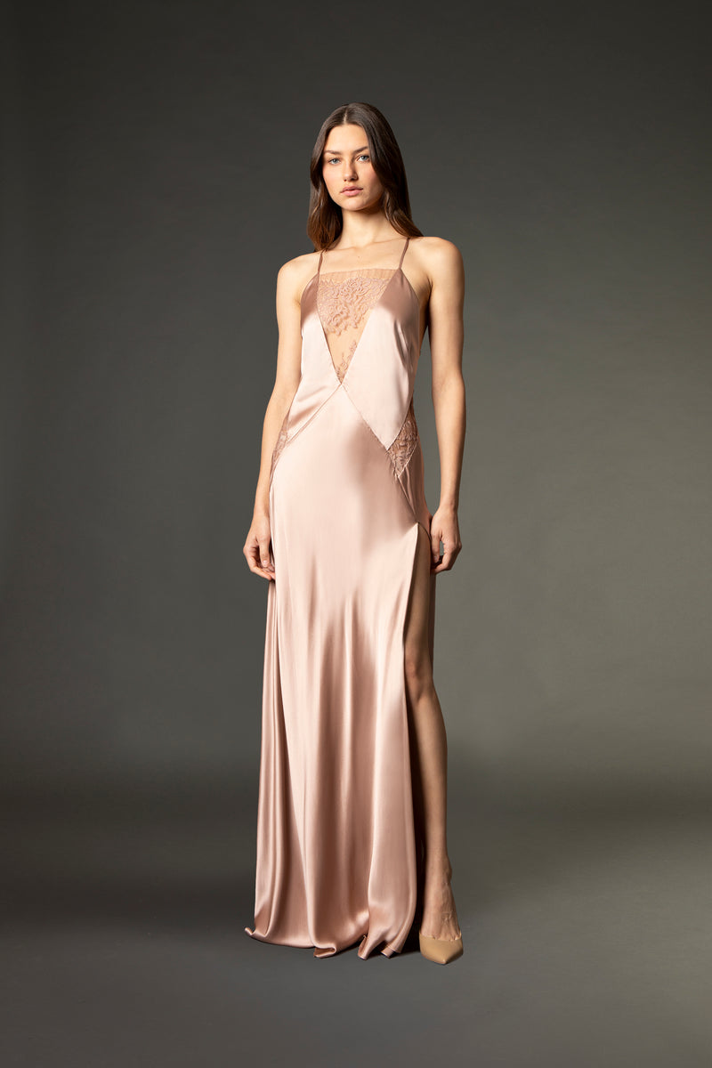 Lace inset gown - blush 8 Lace inset gown - blush 8