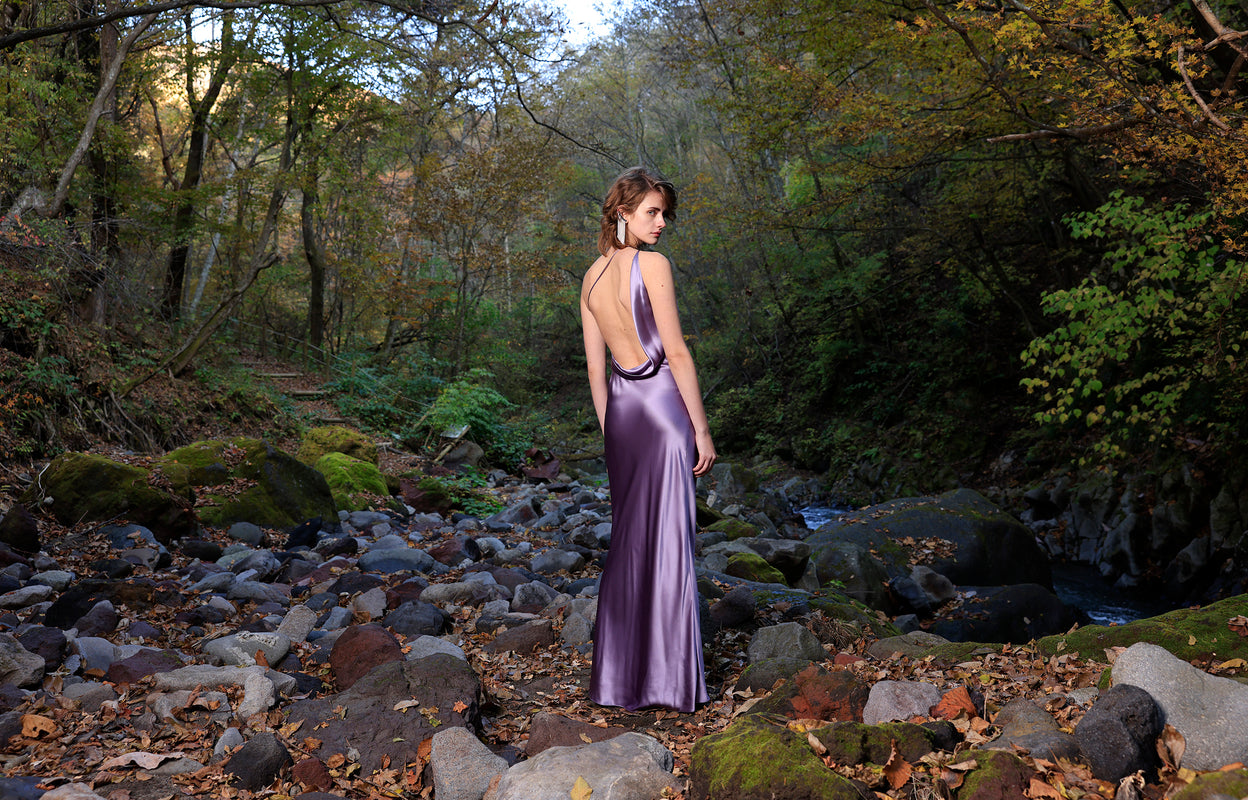 michelle mason purple dress Michelle Mason Silk-satin wrap gown - Women - Purple Dresses
