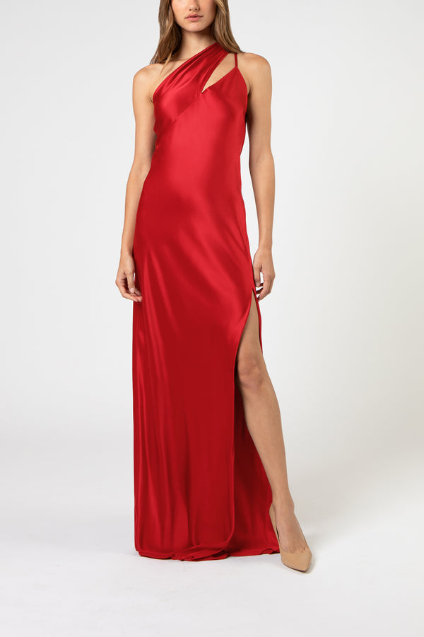 One shoulder gown with tie - red