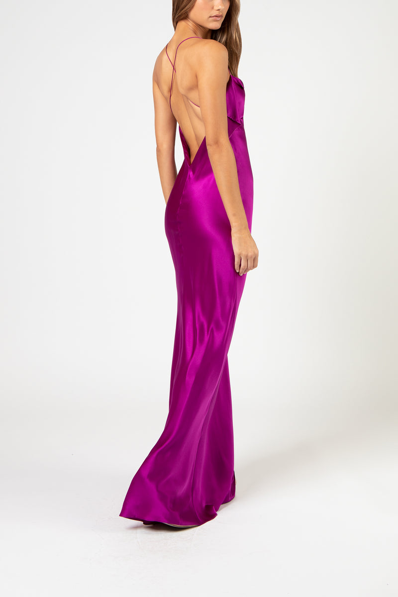 Ruffle cowl bias gown - orchid