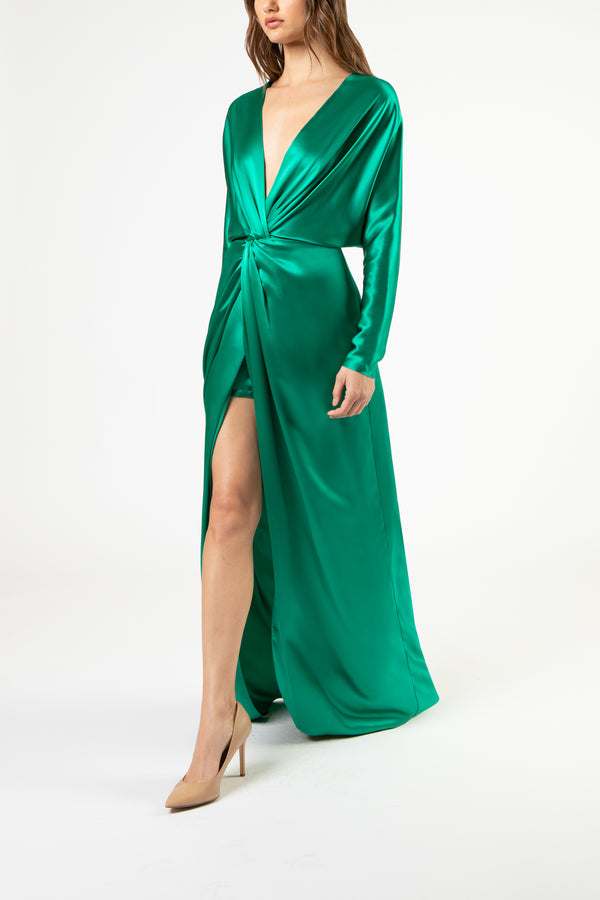 Twist front gown - emerald