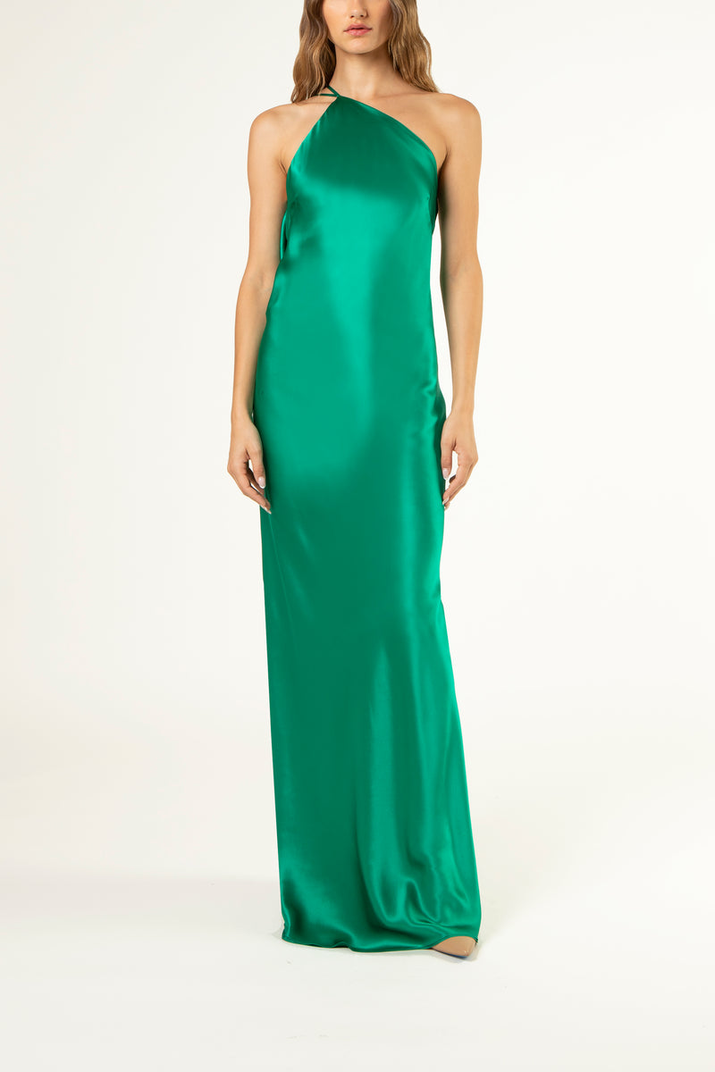 Open back cowl bias gown - emerald