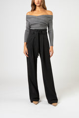 Pleated pant with belt - pinstripe