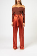 Pleated pant with belt - rust