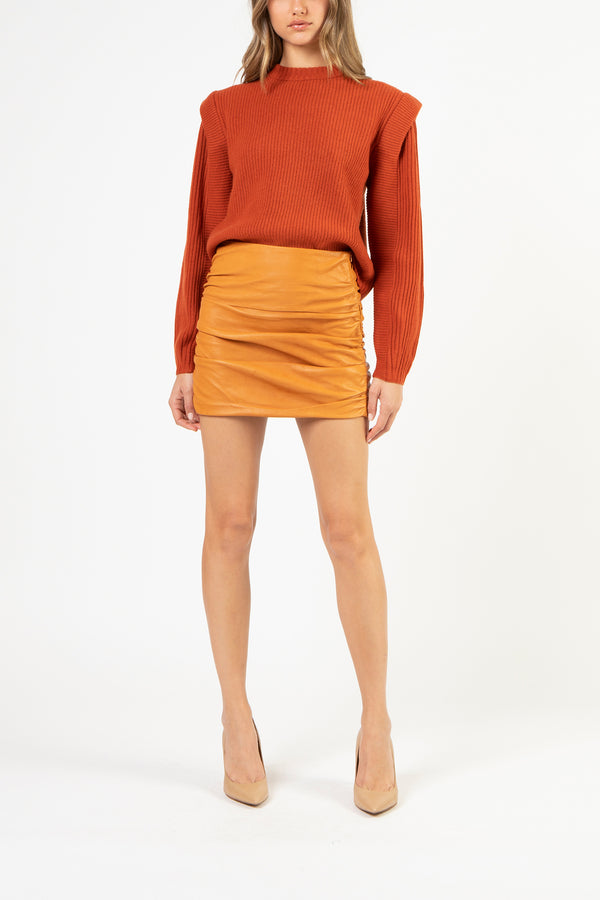 Ruched leather mini skirt - copper