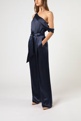 Pleated pant with belt - midnight