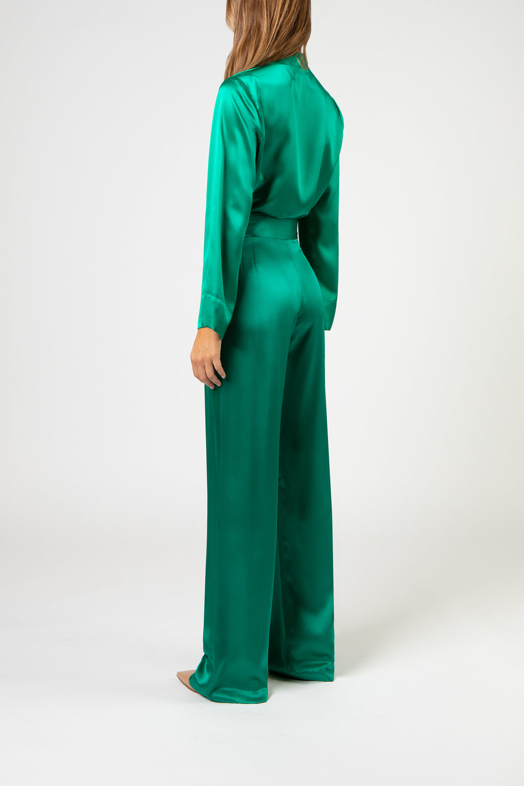 L/s kimono blouse with ties - emerald – Michelle Mason