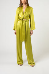 L/s kimono blouse with ties - chartreuse