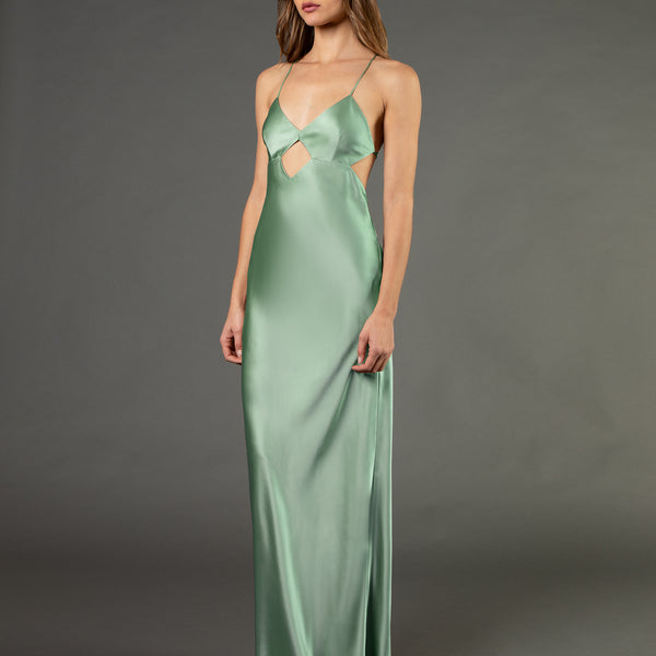 green emerald velvet dress Bridal Strappy Wrap Gown with Cowl main image 0