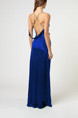 Strappy wrap gown with cowl - cobalt